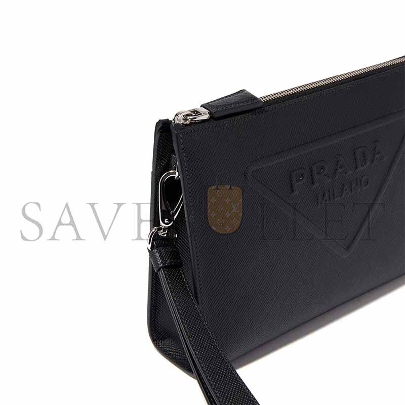 Pra*a embossed logo pouch in saffiano-leather 2vf039 (25*17*5cm)